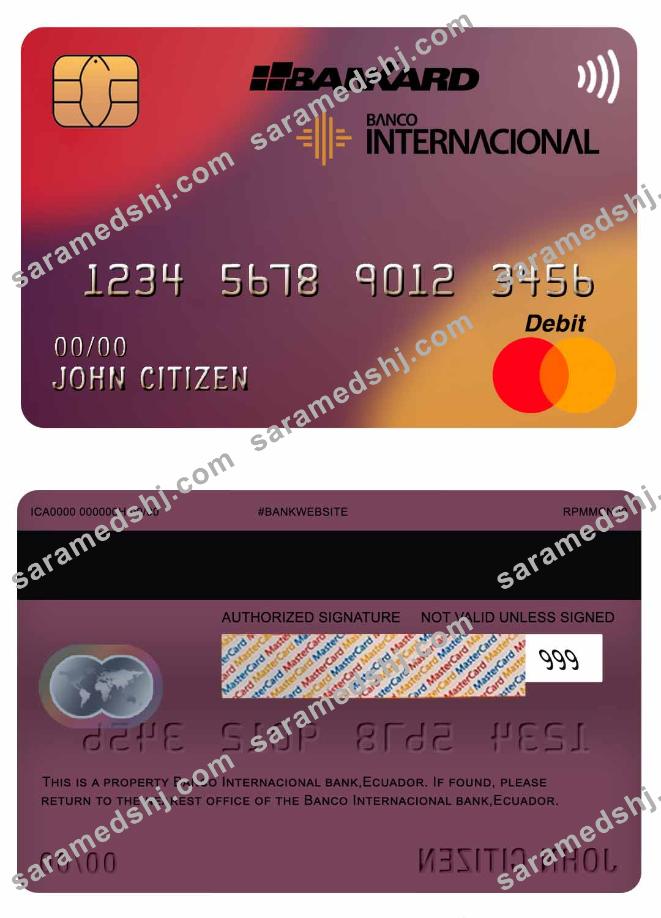 Ecuador Banco Internacional bank mastercard screen